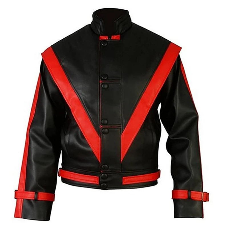 Michael-Jackson-Red-Stripe-Black-Leather-Jacket Michael Jackson Red Stripe Black Leather Jacket - Image 1