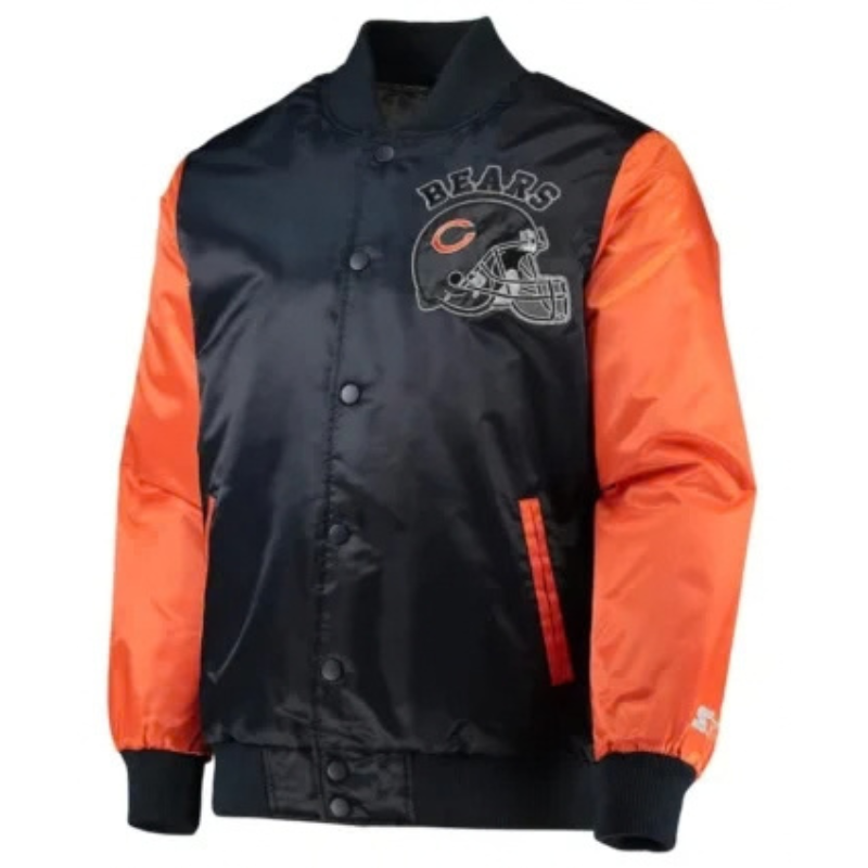 Navy-Orange-Chicago-Bears-Locker-Room-Throwback-Satin-Jacket-350x425 Navy-Orange Chicago Bears Locker Room Throwback Satin Jacket - Image 1