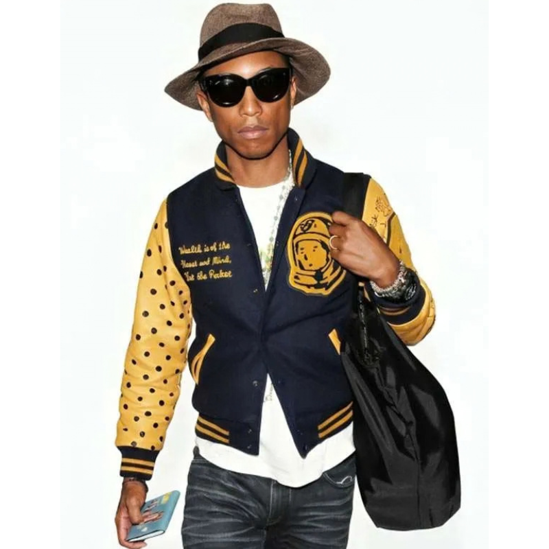 Pharrell-Williams-Navy-Blue-Letterman-Jacket Pharrell Williams Navy Blue Letterman Jacket - Image 1
