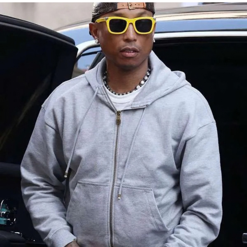 Pharrell-Williams-PFW-Grey-Zip-Up-Hoodie Pharrell Williams PFW 2026 Grey Hoodie - Image 1