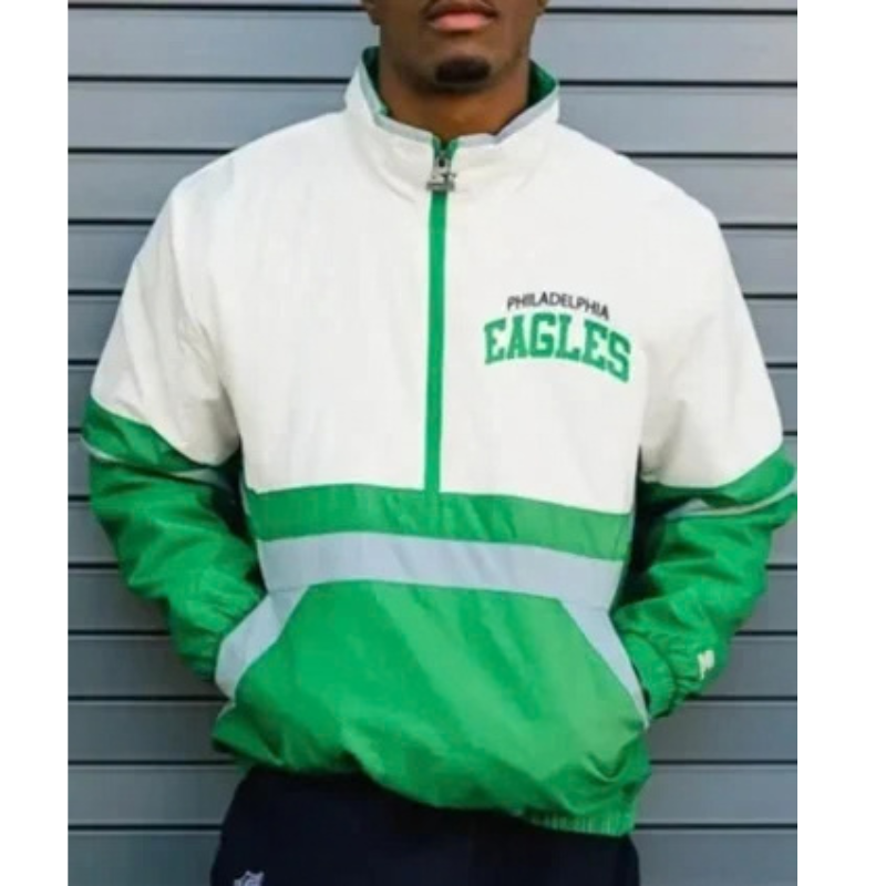 Philadelphia-Eagles-Green-and-White-Starter-Jacket-Front-350x425 Philadelphia Eagles Green and White Starter Jacket - Image 1