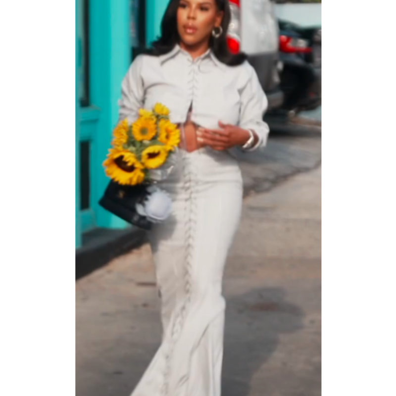 Real-Housewives-of-Atlanta-S17-Kelli-Ferrell-Grey-Lace-Up-Top Real Housewives of Atlanta S17 Kelli Ferrell Grey Lace Up Top - Image 1