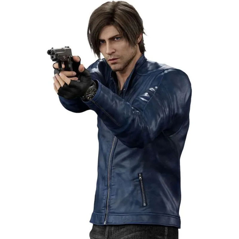 Resident-Evil-Death-Island-Leon-Kennedy-Blue-Leather-Jacket Resident Evil Death Island Leon Kennedy Jacket - Image 1