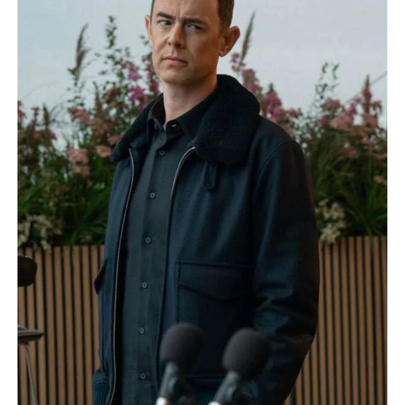 Silo-2026-Colin-Hanks-Black-Shearling-Bomber-Jacket Colin Hanks Silo S03 Black Shearling Bomber Jacket - Image 1