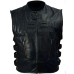 Skull Icon Black Leather Vest