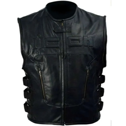 Skull Icon Black Leather Vest