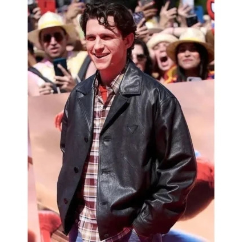 Spider-Man-Promotional-Event-Tom-Holland-Leather-Jacket-350x425 Spider Man Promotional Event Tom Holland Leather Jacket - Image 1