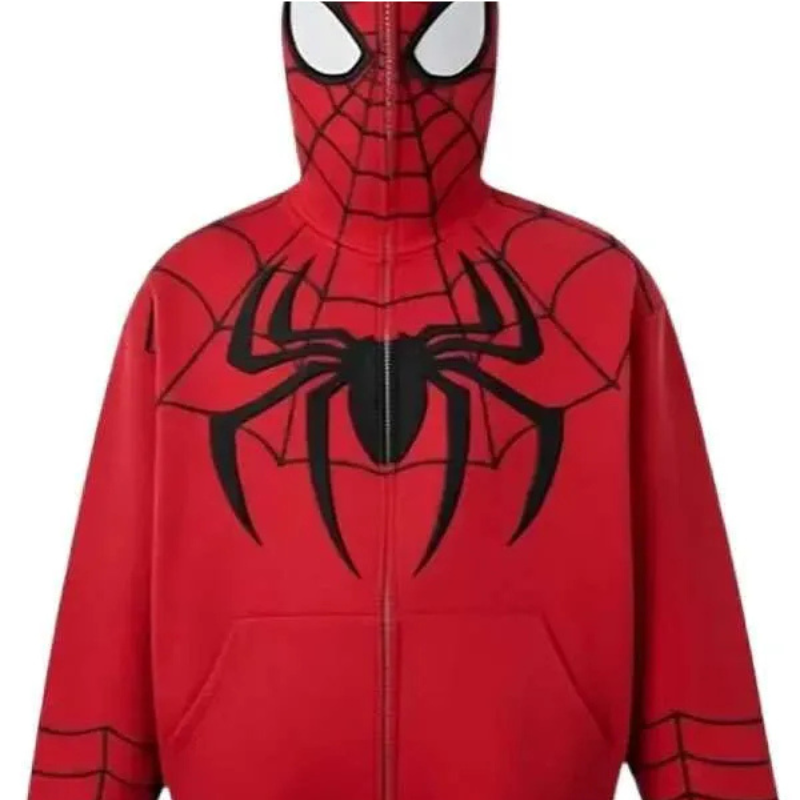 Spiderman-Red-Zip-Up-Hoodie (2) Spider Man Web Print Red Hoodie - Image 1