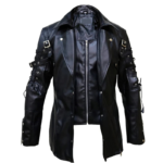 Steampunk Gothic Black Leather Jacket Coat