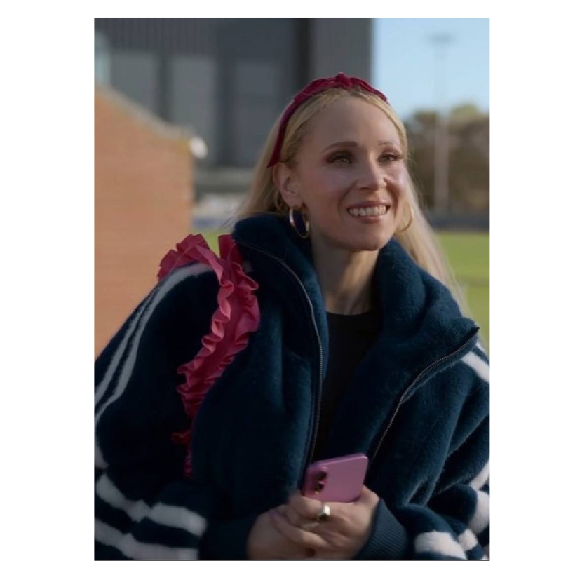 Ted-Lasso-Juno-Temple-Blue-Fur-Striped-Sleeve-Jacket-2 Ted Lasso Juno Temple Blue Fur Striped Sleeve Jacket - Image 1
