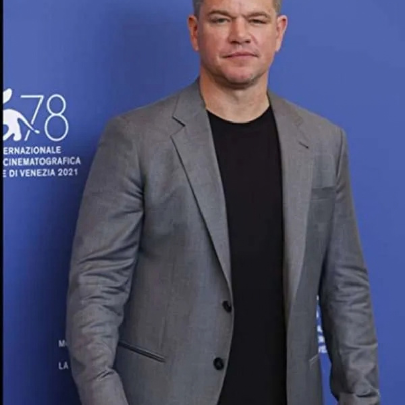 The-Last-Duel-2021-Movie-Premiere-Event-Matt-Damon-Gray-Blazer-Coat Matt Damon The Last Duel 2021 Movie Premiere Event Blazer - Image 1
