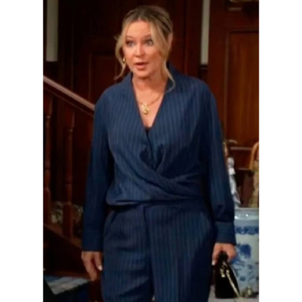 The Young and the Restless Sharon Newman Blue Pinstripe Wrap Top