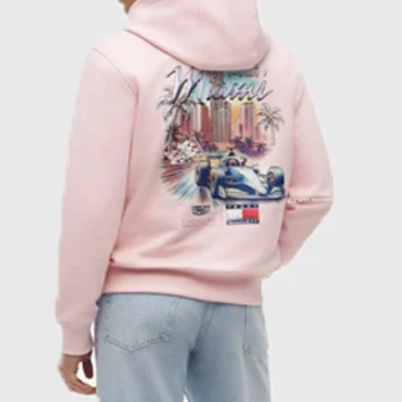 Tommy-Hilfiger-x-Cadillac-F1-Team-Miami-Pink-Graphic-Pullover-Hoodie_1 Tommy Hilfiger x Cadillac F1 Team Miami Hoodie - Image 1