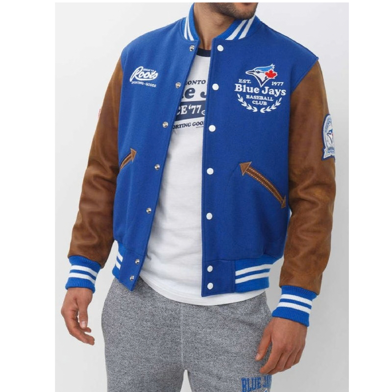 Toronto-Blue-Jays-Blue-and-Brown-Varsity-Jacket Toronto Blue Jays Varsity Blue and Brown Jacket - Image 1