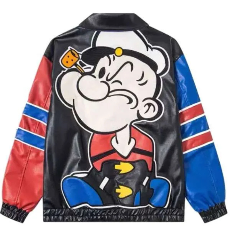 Unisex-Popeye-The-Sailor-Man-Leather-Jacket Popeye The Sailor Man Leather Jacket - Image 1