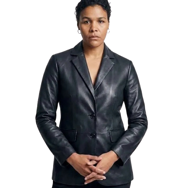 Zahra-Newman-Last-Seen-S01-Black-Leather-Blazer Last Seen S01 Zahra Newman Black Leather Blazer - Image 1