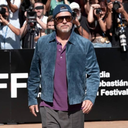 Brad Pitt wearing a blue jacket at the San Sebastian Film Festival