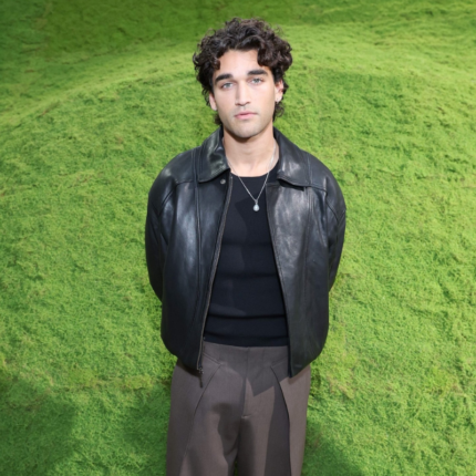 Josh Heuston black leather jacket front view