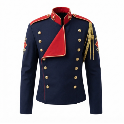 Kids blue military jacket with red collar gold buttons and trim