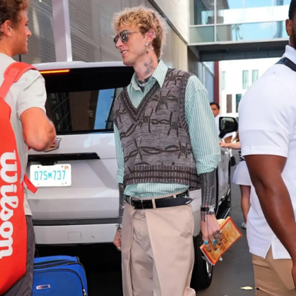 Machine Gun Kelly grey knit V-neck sweater vest