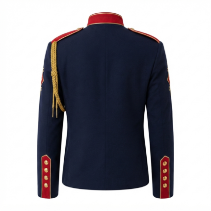 Kids blue military jacket back with red shoulder trim