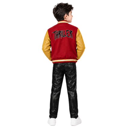 Michael Jackson Thriller Kids Varsity Jacket back view on kid