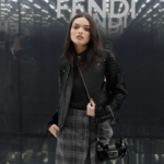 Rachel Zegler wearing a black jacket at the Fendi SS27 show