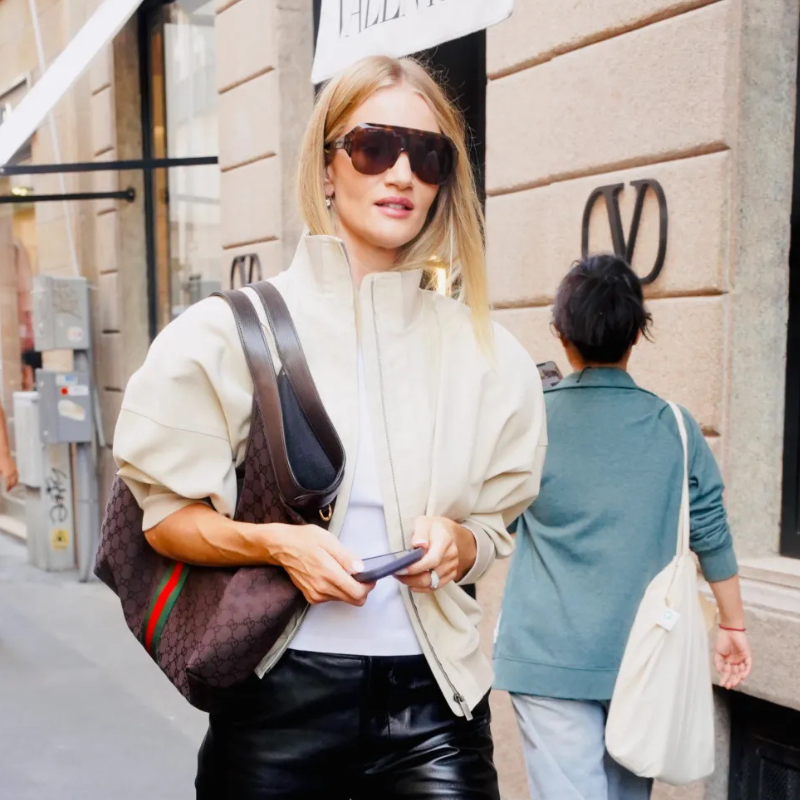 rosie-huntington-whiteley-cream-bomber-jacket Rosie Huntington-Whiteley Cream Bomber Jacket - Image 1