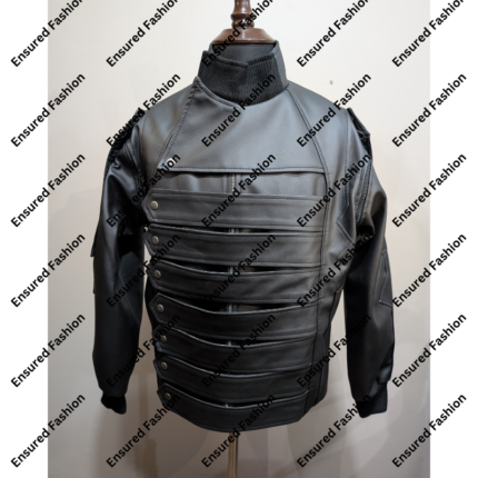 Black convertible leather jacket front view