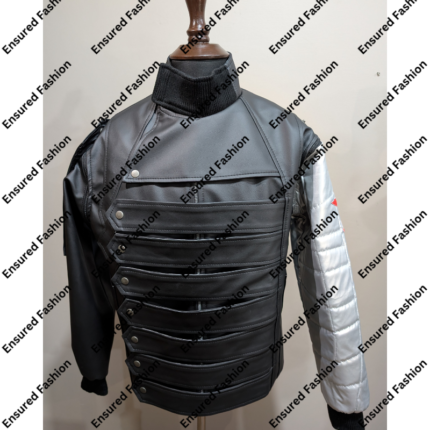 Black leather convertible jacket with silver sleeve