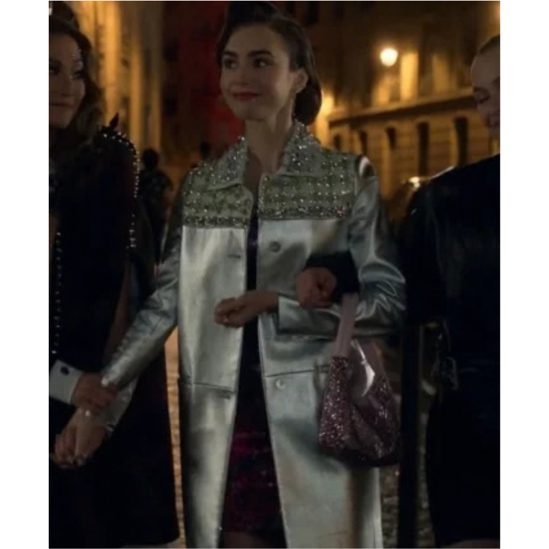 Emily-in-Paris-Silver-Coat-left-350x425 Emily in Paris Silver Coat - Image 1