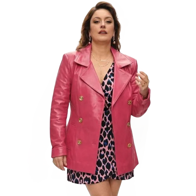 Ezgi-Mola-Money-Trap-The-Karun-Treasure-Pink-Peacoat Ezgi Mola Money Trap The Karun Treasure Pink Leather Coat - Image 1