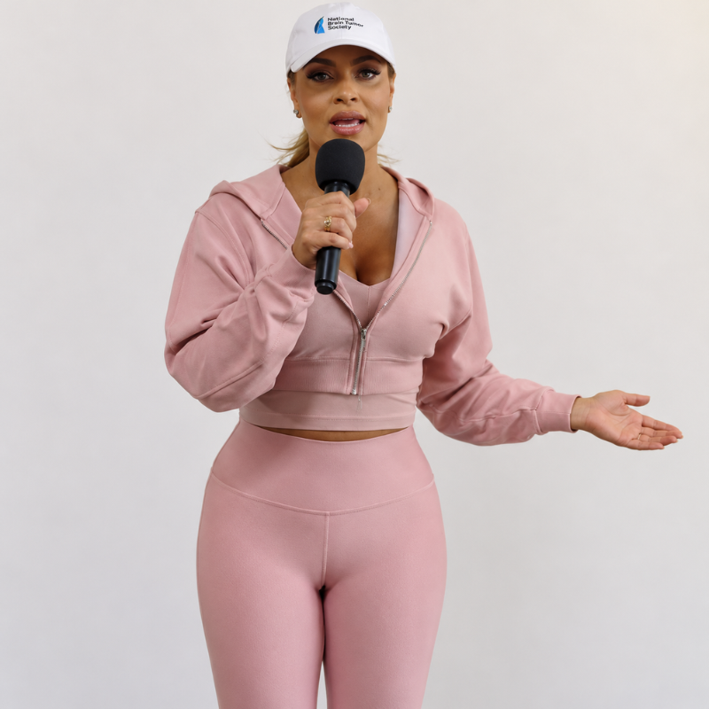 Gizelle-bryant-real-housewives-of-potomac-season-11-hoodie Gizelle Bryant wearing a dusty pink cropped zip-up hoodie with an attached hood and long sleeves on The Real Housewives of Potomac Season 11.