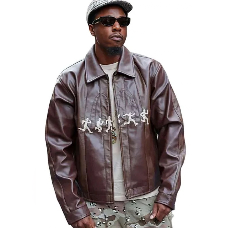 Joey-Bada-2026-Brown-Leather-Jacket NYFW 2026 Joey Bada$$ Brown Leather Jacket - Image 1