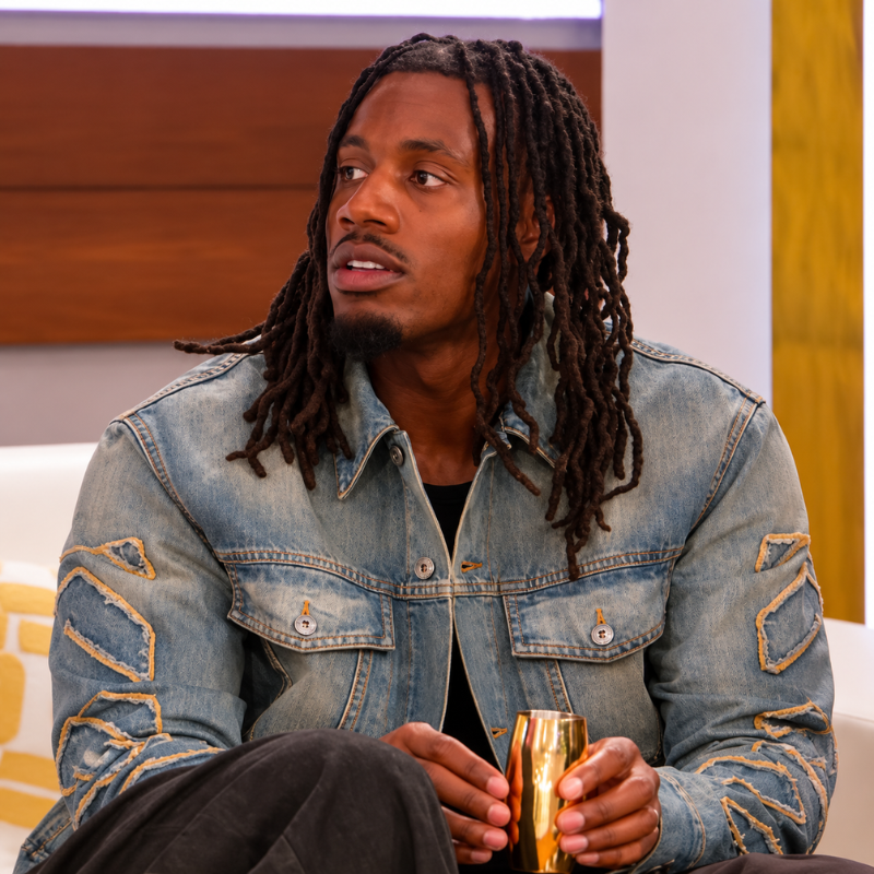 Love-Island-UK-All-Stars-S03-Shaq-Muhammad-Denim-Jacket Shaq Muhammad wearing a blue denim jacket inspired by Love Island UK All Stars