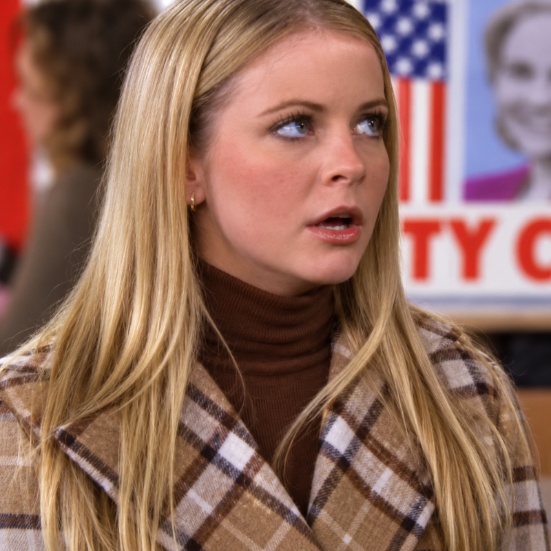 Sabrina-spellman-sabrina-the-teenage-witch-season-6-coat Blonde woman wearing a tan and brown plaid coat inspired by Sabrina Spellman’s Season 6 style.
