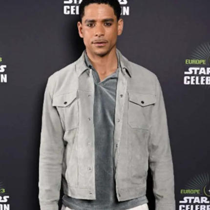Gray cotton Young Jedi jacket with a shirt-style collar, button closure, and four front pockets.