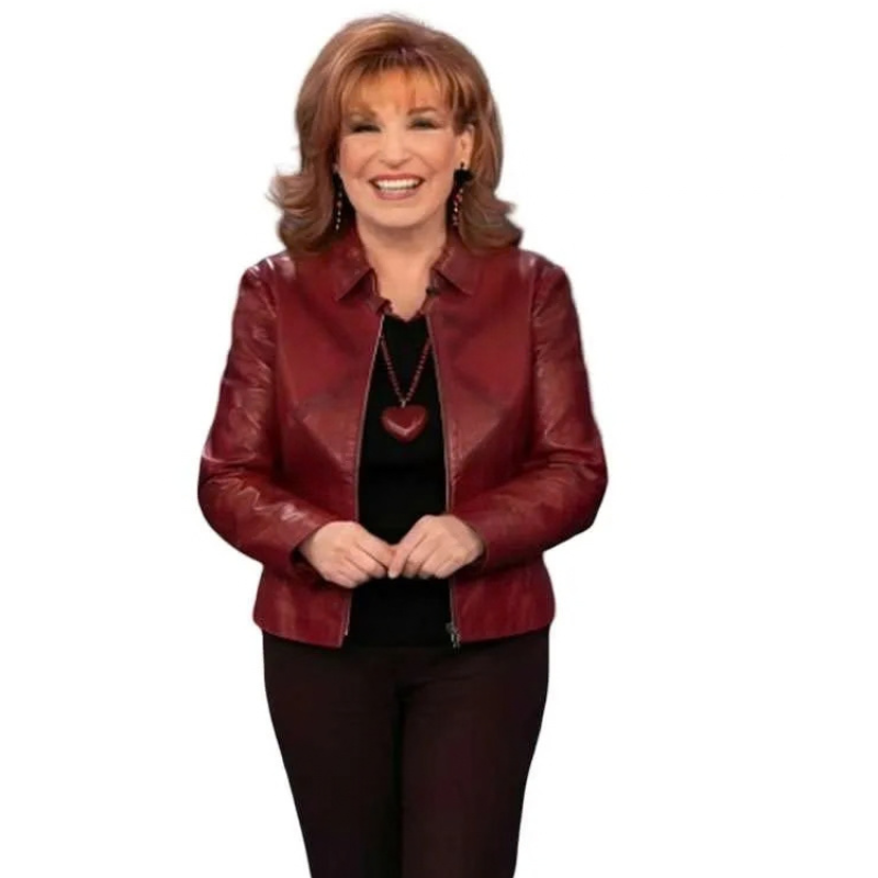The-View-2026-Joy-Behar-Crochet-Audrey-Red-Leather-Jacket The View 2026 Joy Behar Red Leather Jacket - Image 1