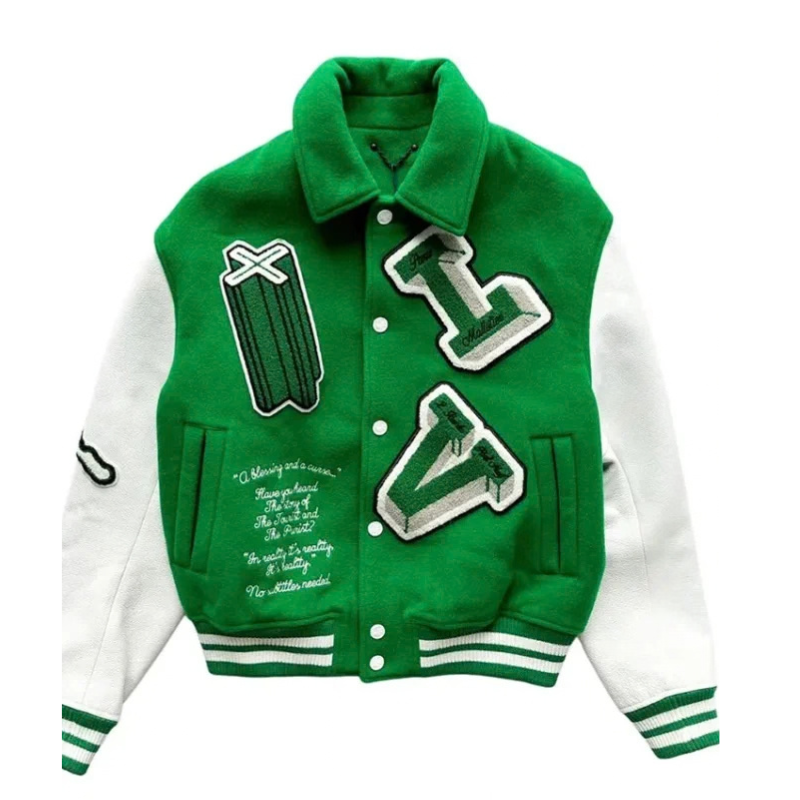 fw22-louis-vuitton-green-varsity-jacket-659x800 Louis Vuitton Green Varsity Jacket - Image 1